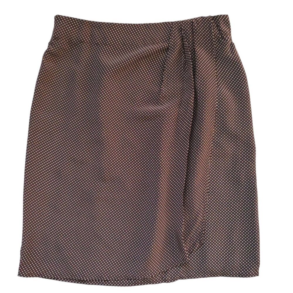 NWT BROWN POLKA DOT SILK WRAP SKIRT MED.